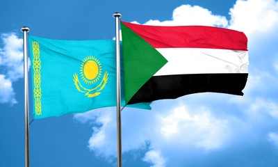 Kazakhstan flag with Sudan flag, 3D rendering
