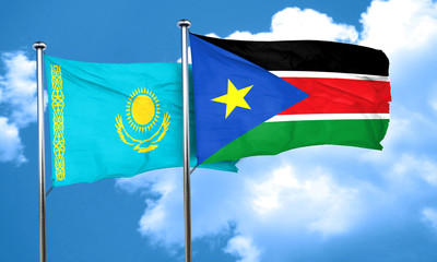 Kazakhstan flag with South Sudan flag, 3D rendering