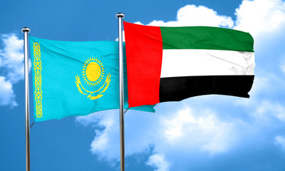 Kazakhstan flag with UAE flag, 3D rendering