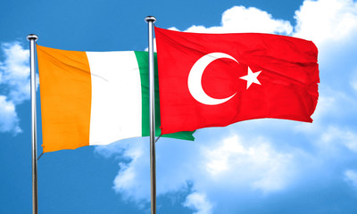 Ivory coast flag with Turkey flag, 3D rendering