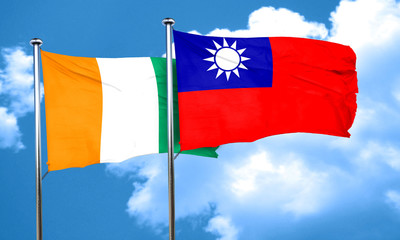Ivory coast flag with Taiwan flag, 3D rendering