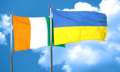 Ivory coast flag with Ukraine flag, 3D rendering