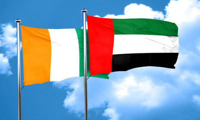Ivory coast flag with UAE flag, 3D rendering