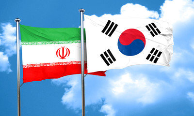 iran flag with South Korea flag, 3D rendering