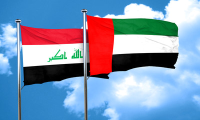 Iraq flag with UAE flag, 3D rendering