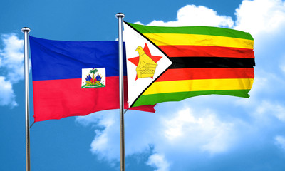 Haiti flag with Zimbabwe flag, 3D rendering
