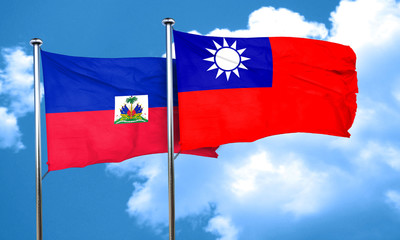 Haiti flag with Taiwan flag, 3D rendering