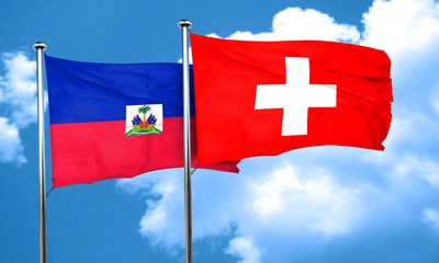 Haiti flag with Switzerland flag, 3D rendering