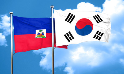 Haiti flag with South Korea flag, 3D rendering