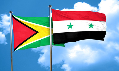 Guyana flag with Syria flag, 3D rendering