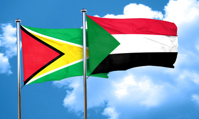 Guyana flag with Sudan flag, 3D rendering