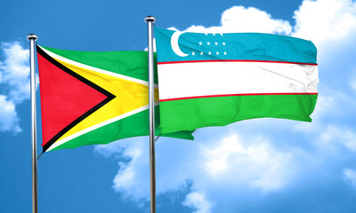 Guyana flag with Uzbekistan flag, 3D rendering