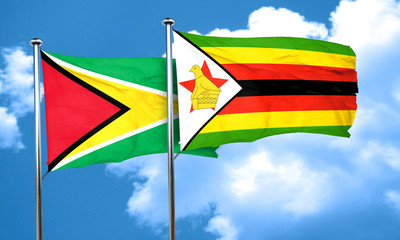 Guyana flag with Zimbabwe flag, 3D rendering