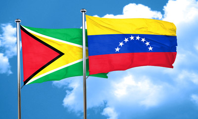 Guyana flag with Venezuela flag, 3D rendering