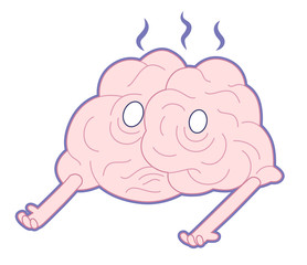 Am I alive, flat cartoon vector illustration - a damaged melting smoking brain lying on the floor. Part of a Brain collection.