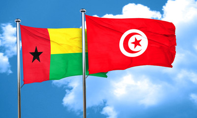 Guinea bissau flag with Tunisia flag, 3D rendering