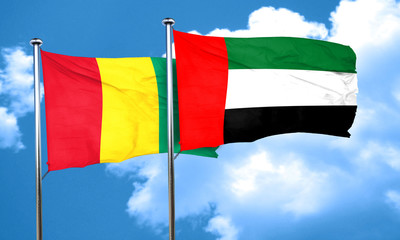 Guinea flag with UAE flag, 3D rendering
