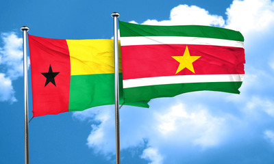 Guinea bissau flag with Suriname flag, 3D rendering