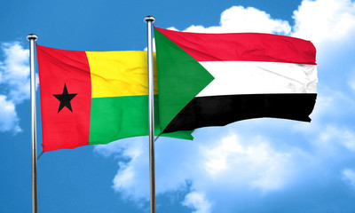 Guinea bissau flag with Sudan flag, 3D rendering