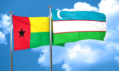 Guinea bissau flag with Uzbekistan flag, 3D rendering