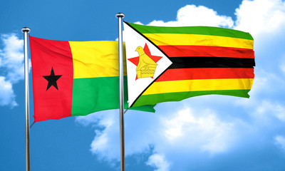 Guinea bissau flag with Zimbabwe flag, 3D rendering