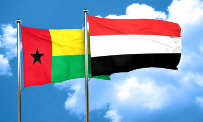 Guinea bissau flag with Yemen flag, 3D rendering