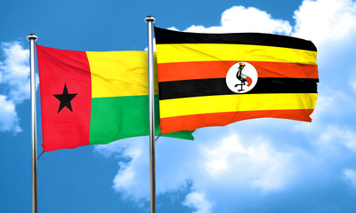 Guinea bissau flag with Uganda flag, 3D rendering