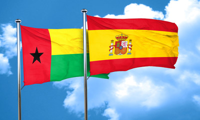 Guinea bissau flag with Spain flag, 3D rendering