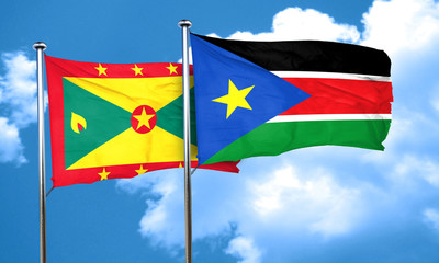 Grenada flag with South Sudan flag, 3D rendering