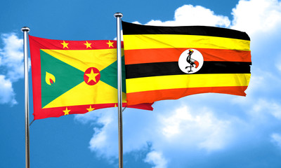 Grenada flag with Uganda flag, 3D rendering