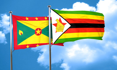 Grenada flag with Zimbabwe flag, 3D rendering