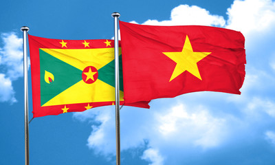Grenada flag with Vietnam flag, 3D rendering