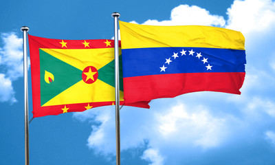 Fototapeta na wymiar Grenada flag with Venezuela flag, 3D rendering