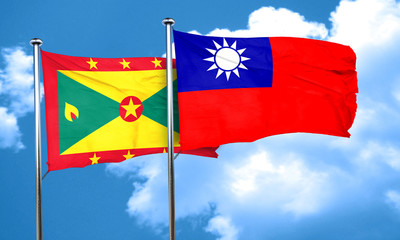 Grenada flag with Taiwan flag, 3D rendering