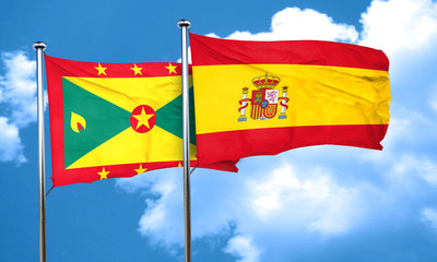Grenada flag with Spain flag, 3D rendering