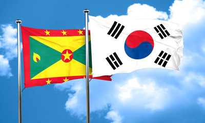 Grenada flag with South Korea flag, 3D rendering