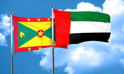 Grenada flag with UAE flag, 3D rendering
