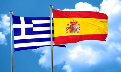 Greece flag with Spain flag, 3D rendering