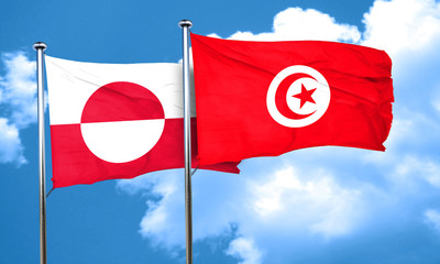 greenland flag with Tunisia flag, 3D rendering