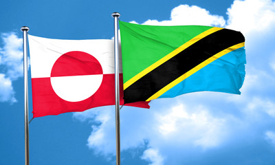greenland flag with Tanzania flag, 3D rendering