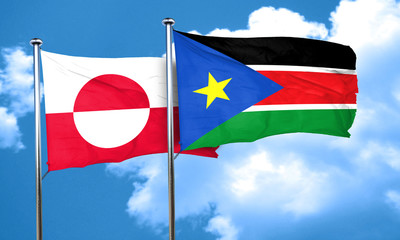 greenland flag with South Sudan flag, 3D rendering