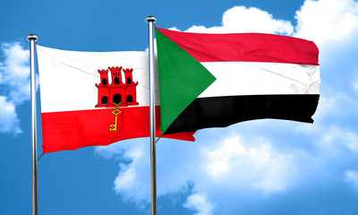 gibraltar flag with Sudan flag, 3D rendering