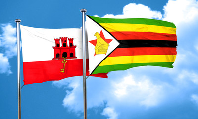 gibraltar flag with Zimbabwe flag, 3D rendering