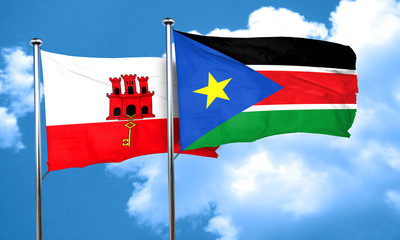 gibraltar flag with South Sudan flag, 3D rendering