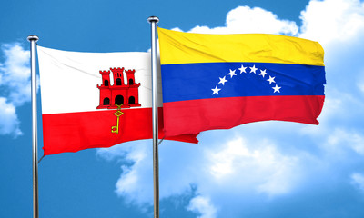 gibraltar flag with Venezuela flag, 3D rendering