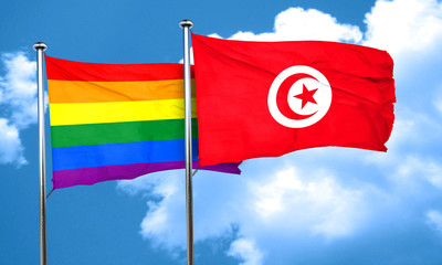 Gay pride flag with Tunisia flag, 3D rendering