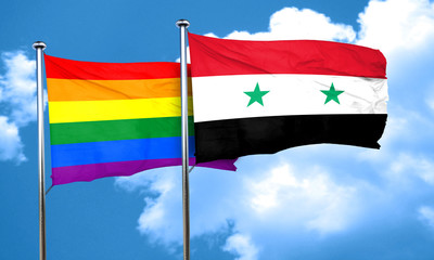 Gay pride flag with Syria flag, 3D rendering