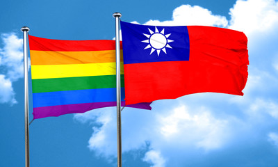 Gay pride flag with Taiwan flag, 3D rendering