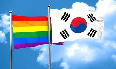 Gay pride flag with South Korea flag, 3D rendering
