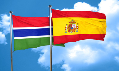 Gambia flag with Spain flag, 3D rendering